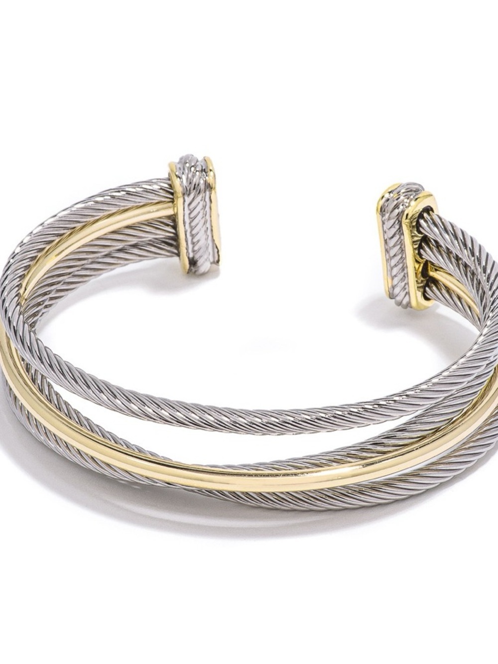 Two-Tone Silver and Gold Cable Cuff Bracelet